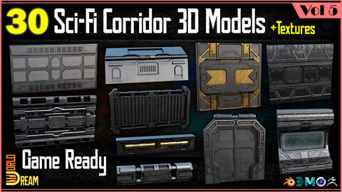 30 Sci-Fi Corridor 3D Models with Textures | Game Ready | Vol 5