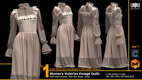 Women's Victorian Vintage Outfit - VOL7 (ZPRJ+FBX+OBJ Files)