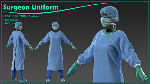 female surgeon uniform with texture/ zprj+obj+fbx+4K PBR/ clo3d, marvelous designer/outfit