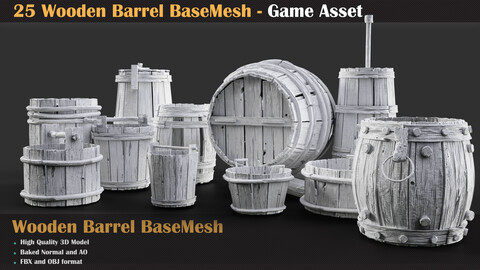 25 Wooden Barrel Collection Base Mesh