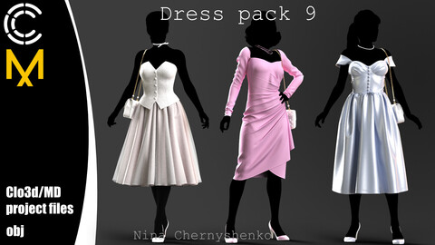 Dress pack 9. Marvelous Designer/Clo3d project + OBJ.