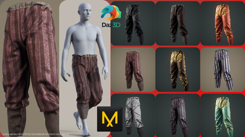 Medieval Fantasy Pants DAZ Genesis 9, 8, ZPRJ MARVELOUS DESIGNER