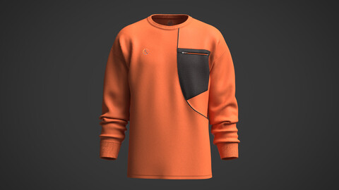 Men Orange and Black O-Neck Spliced Pocket Asymmetrical T-Shirt