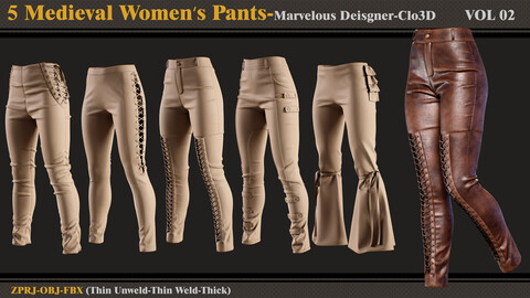 5 Medieval Women's Pants/Marvelous Designer-Clo3D(ZPRJ + FBX + OBJ)-VOL 2