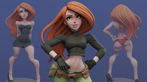 Kim Possible, 3D Print STL, Render Images/Videos, Marmoset Viewer Files