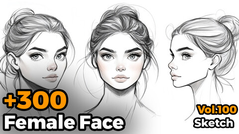 +300 Female Face Sketch Reference(4k)