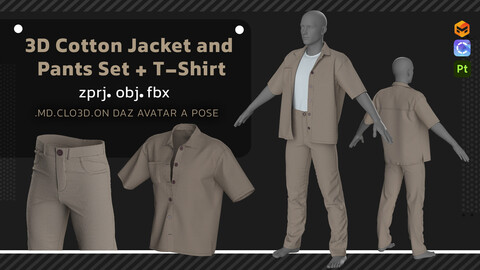 Men's Cotton Jacket and Pants Set + T-Shirt + obj+ fbx+ zprj