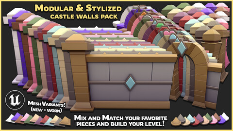 Modular Stylized Low Poly Castle Walls Asset Pack