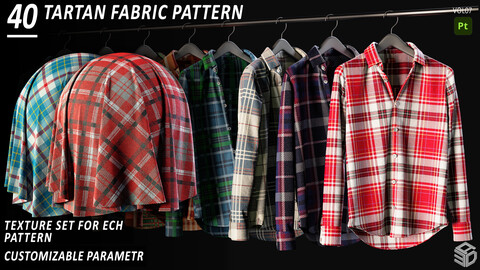 40 Tartan  Fabric Patterns - VOL07 / SBSAR FILE + PNG , JPG (4k and 16 bit) / Height , Normal , AO , Opacity