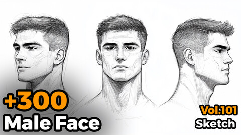 +300 Male Face Sketch Reference(4k)