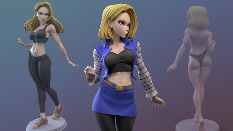 Android 18, 3D Print STL, Render Images/Videos, Marmoset Viewer Files