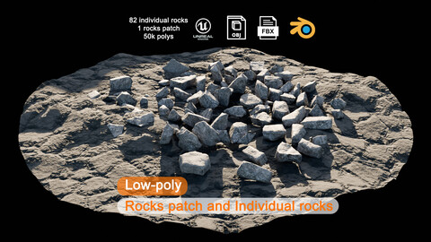 Rocks Patch and Individual rocks 82 objects FBX UNREAL BLEND Low-poly 3D model