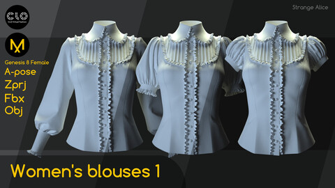 Women's blouses 1. Clo3d, Marvelous Designer projects.