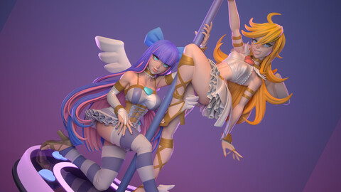 Panty and Stocking, 3D Print STL, Render Images/Videos, Marmoset Viewer Files