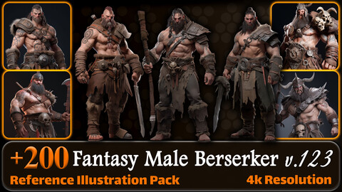 200 Fantasy Male Berserker Reference Pack | 4K | v.123