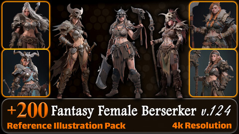 200 Fantasy Female Berserker Reference Pack | 4K | v.124