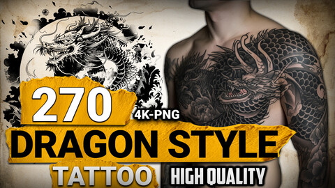 270 Dragon Style - Tattoo Design (PNG Files)-4K- High Quality