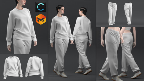 Sweatshirt and Sweatpant Set for Women (CLO/Marvelous Designer)