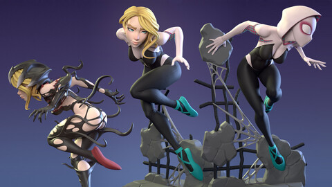 Spider Gwen, Gwenom, 3D Print STL, Render Images/Videos, Marmoset Viewer Files