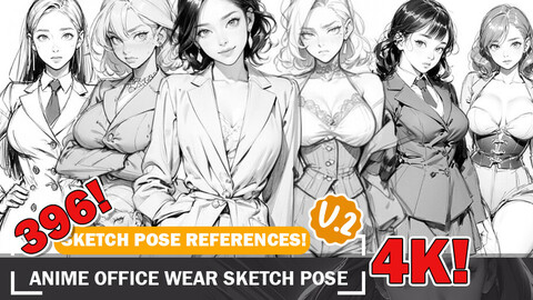 396 Various Anime Office Wear Outfit Sketch Pose Characters Reference and Designs Reference Art V2 4K