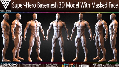 Super-Hero Basemesh 3D Model With Masked Face