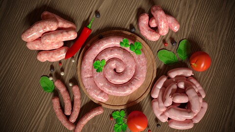 Various raw meat sausages