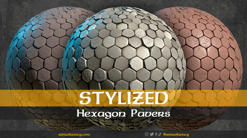 Stylized Hexagon Pavers Sidewalk - PBR Tile Material - Substance Designer