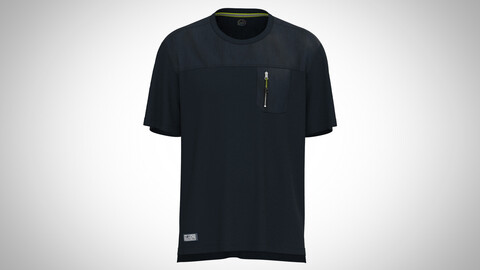 Mens t-shirt design with technical pocket in chest and two fabrics