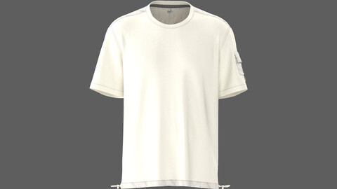 Mens t-shirt with flap pocket on sleeve with technical detailing on hem