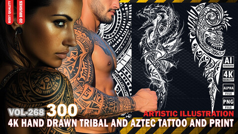 300 4K HAND DRAWN TRIBAL AND AZTEC TATTOO AND PRINT - ARTISTIC ILLUSTRATION - HIGH END QUALITY RES - (TRANSPARENT & ALPHA) - VOL268