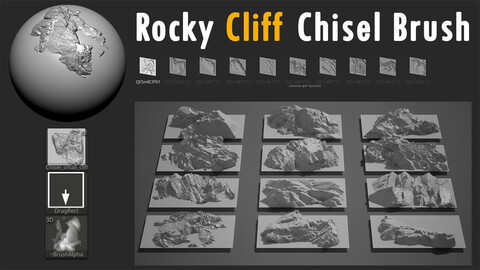 20 Small Rocky Cliff Scan Chisel Brush Pack Vol.1