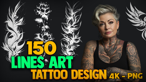 150 Lines Art - Tattoo Design (PNG Files)-4K- High Quality