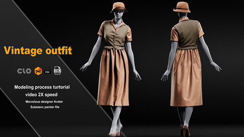 vintage outfit/ marvelous designer / clo3d / PBR textures / OBJ / FBX