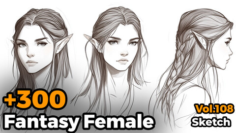 +300 Fantasy Female Sketch Reference(4k)