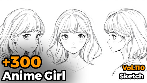 +300 Anime Girl Sketch Reference(4k)