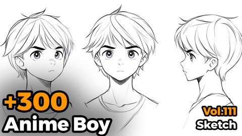 +300 Anime Boy Sketch Reference(4k)