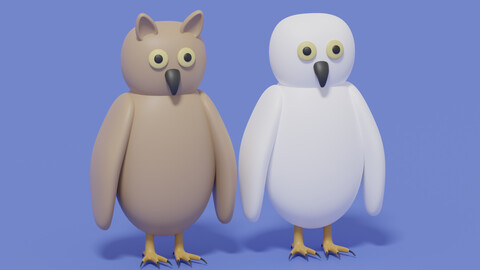 Cartoon Owl and Snowy Owl 3D model