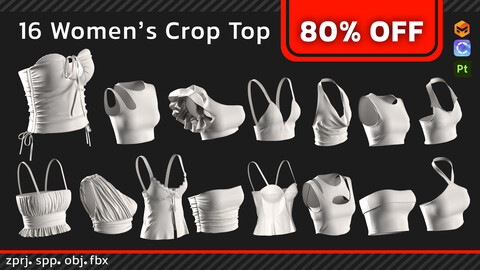 Women Crop Top Pack+ 80% OFF + obj+ fbx+ zprj