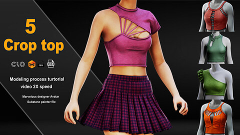 Crop top / marvelous designer / clo3d / PBR textures / OBJ / FBX