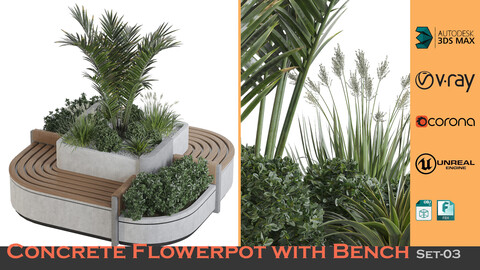 Concrete Flowerpot with Bench Set-03