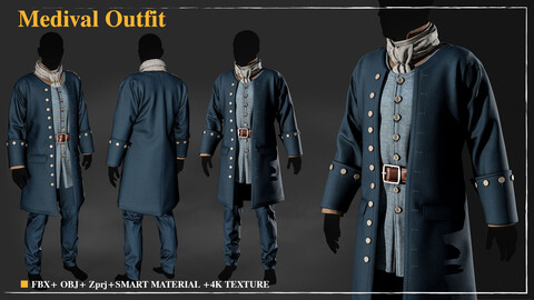 Medieval Outfit 004/ Marvelous Designer / 4k Textures/Smart material