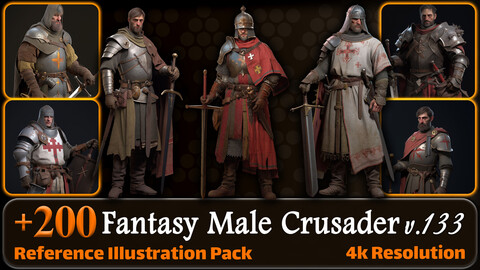 200 Fantasy Male Crusader Reference Pack | 4K | v.133