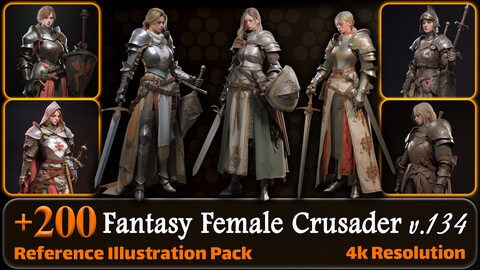 200 Fantasy Female Crusader Reference Pack | 4K | v.134