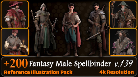 200 Fantasy Male Spellbinder Reference Pack | 4K | v.139