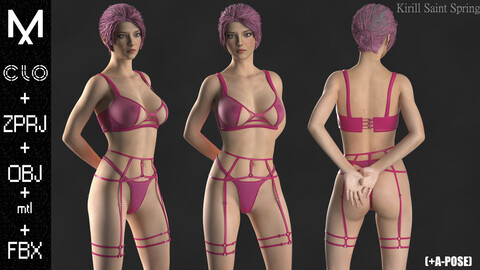 Outfit Female Marvelous designer/Clo3d OBJ mtl FBX ZPRJ + A-POSE