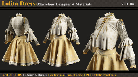 Lolita Dress -MD/Clo3d + Smart Material + 4K Textures + OBJ + FBX (vol 06)