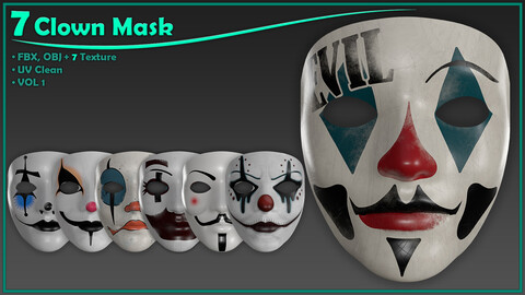 clown mask with 7texture /obj+fbx+4K PBR/ vol1