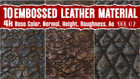 Embossed Leather VOL.02|4K PBR PNG Textures