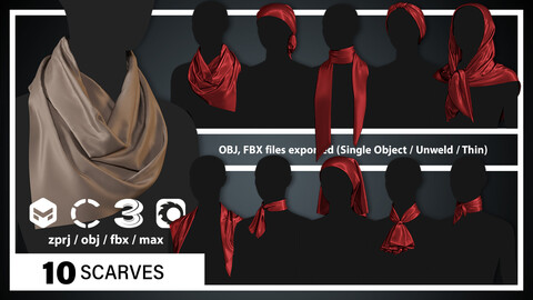 10 SCARF(CLO3D, MD PROJECTS+OBJ+FBX)