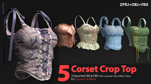 5 Corset Crop Tops (VOL.01). Marvelous Designer/Clo3D project file+OBJ,FBX